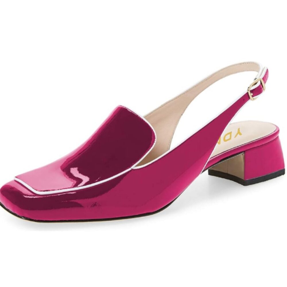 YDN Women Closed Square Toe Block Low Heels Slingback Formal Loafer Pink Shoes